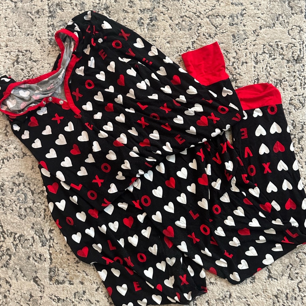 Little Sleepies Heart Print Pajamas - Black and Red